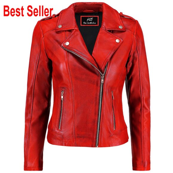 Vintage Lambskin Leather Moto Jacket - Asymmetrical Zip Biker Style
